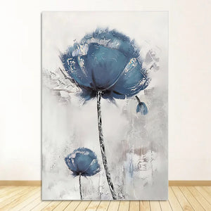 Quadro de Arte Abstrata Moderna - Decoração de Parede com Penas Azuis e Flores.