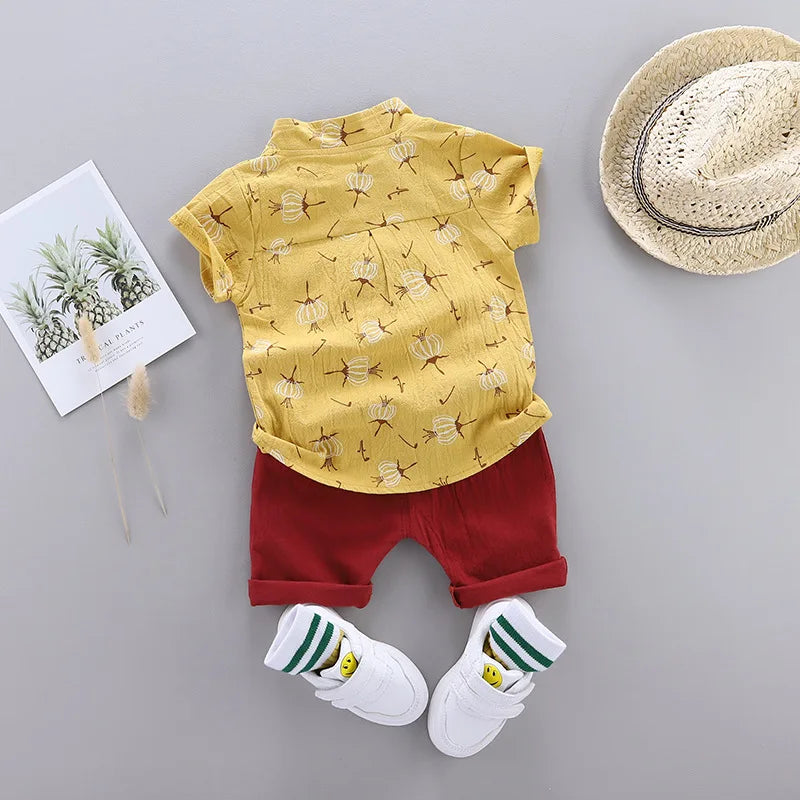 Conjunto Infantil Casual Floral - Camisa e Shorts para Menino de 1 a 3 anos | Lar e Bebê