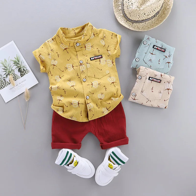Conjunto Infantil Casual Floral - Camisa e Shorts para Menino de 1 a 3 anos | Lar e Bebê