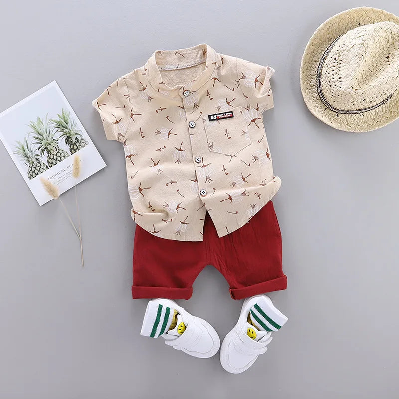 Conjunto Infantil Casual Floral - Camisa e Shorts para Menino de 1 a 3 anos | Lar e Bebê