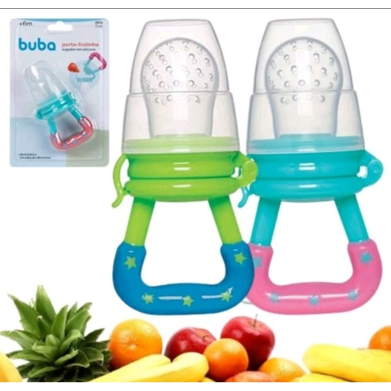 Chupeta Alimentadora Silicone Macio Bebe Porta Frutinha Sugador Introdução Alimentar Azul Rosa Buba