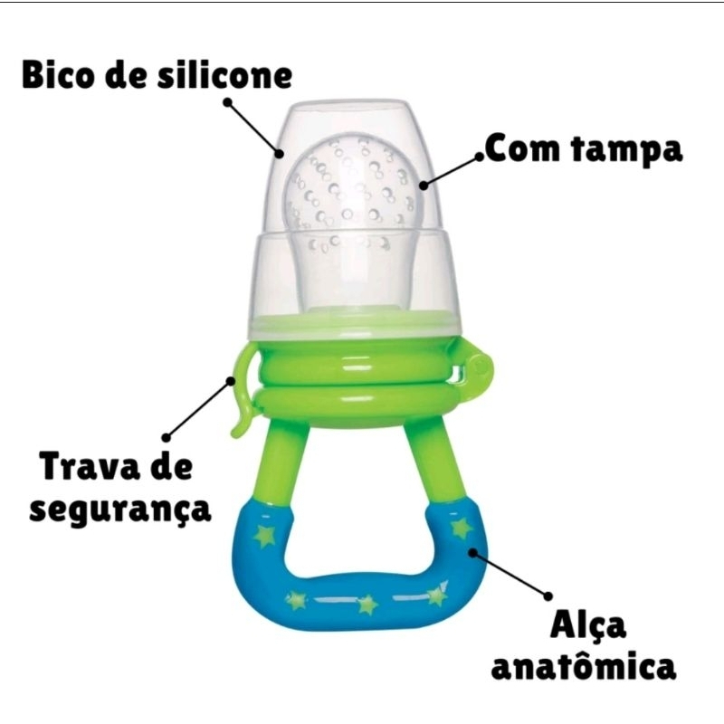 Chupeta Alimentadora Silicone Macio Bebe Porta Frutinha Sugador Introdução Alimentar Azul Rosa Buba