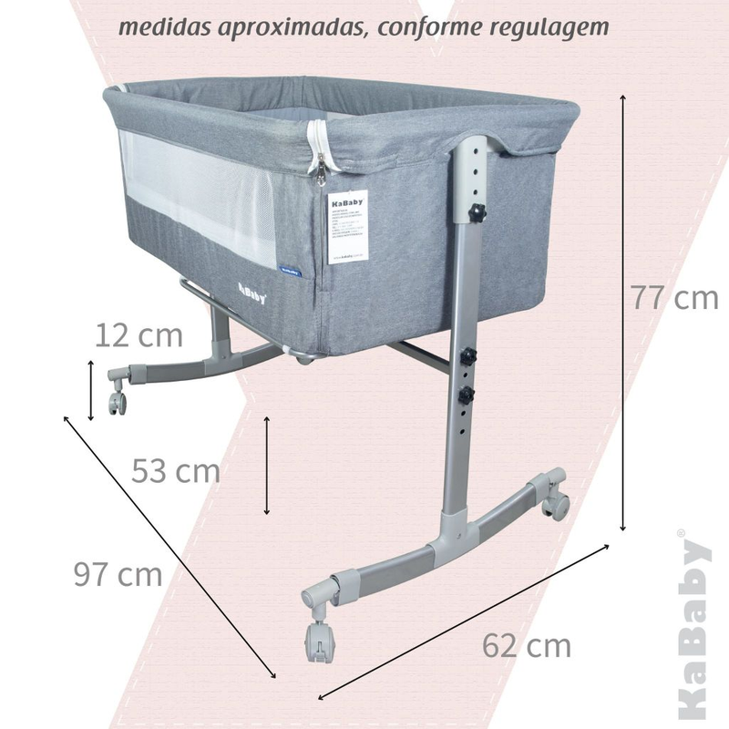 Berço Portátil Sleep 3 em 1 Moisés Co-bed Acopla na Cama - Cinza Kababy