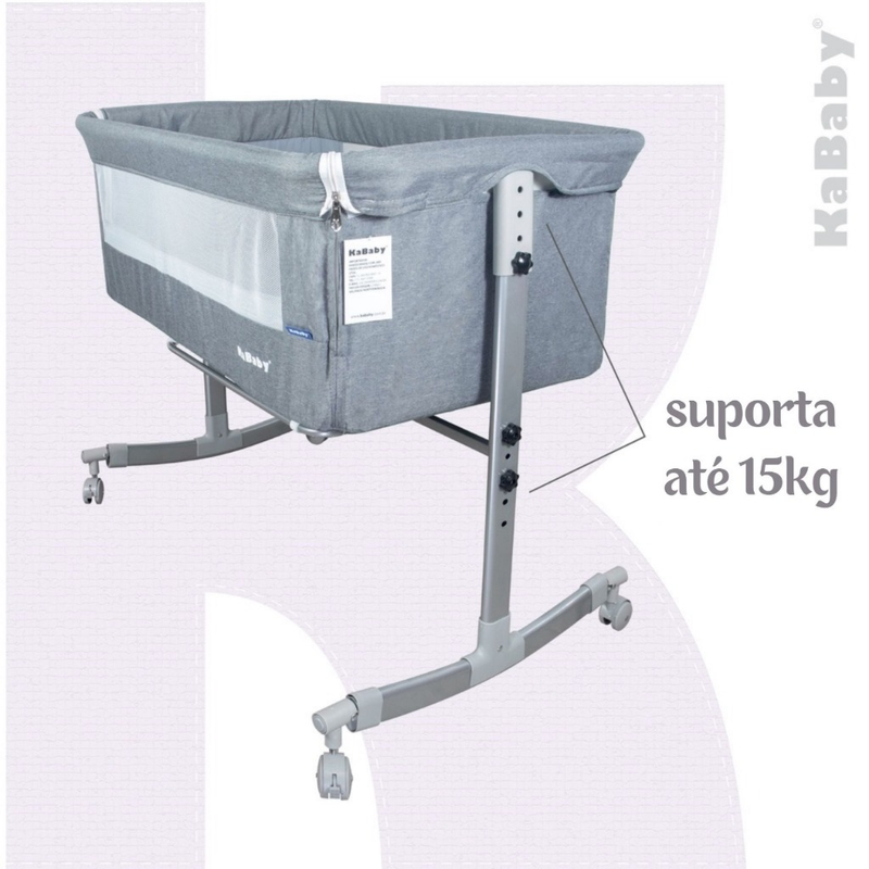 Berço Portátil Sleep 3 em 1 Moisés Co-bed Acopla na Cama - Cinza Kababy