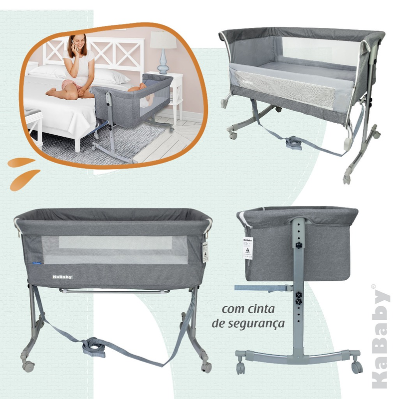 Berço Portátil Sleep 3 em 1 Moisés Co-bed Acopla na Cama - Cinza Kababy