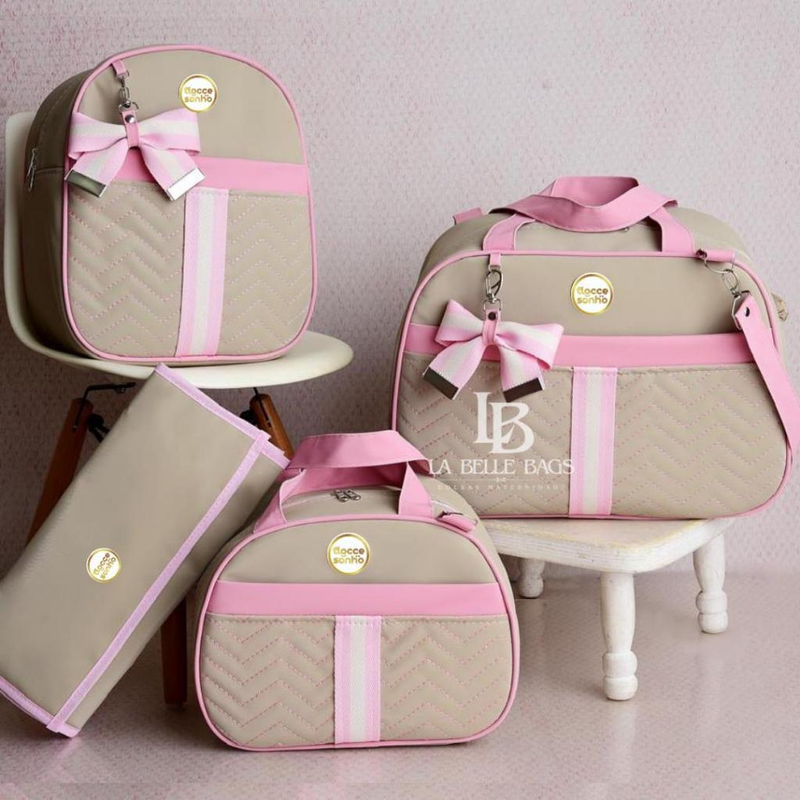 Bolsa Maternidade Luxo 4 Peças – Mochila, Bolsa Pequena e Trocador para Bebê