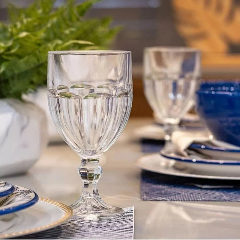 Jogo 6 Taça Diamante Copo Vidro Transparente Bico De Jaca Elegante Design Moderno Cristal
