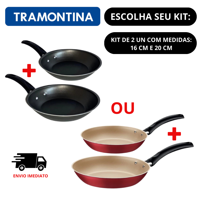 Kit 2 Frigideiras Tramontina Starflon Antiaderente 16cm e 20cm – Disponível em Chumbo ou Vermelho