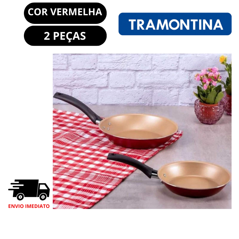 Kit 2 Frigideiras Tramontina Starflon Antiaderente 16cm e 20cm – Disponível em Chumbo ou Vermelho