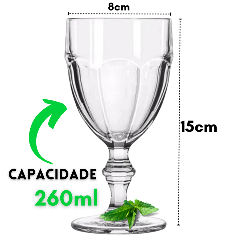 Jogo 6 Taça Diamante Copo Vidro Transparente Bico De Jaca Elegante Design Moderno Cristal