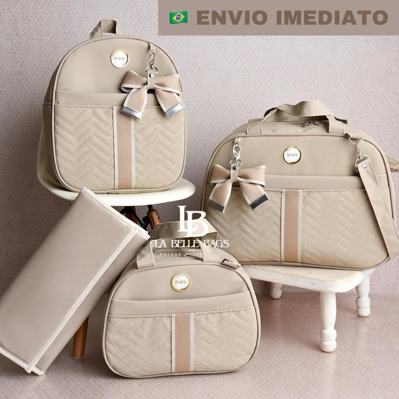 bolsa maternidade com faixa 4 peças luxo mochila bolsa pequena e trocador para bebê menino e menina