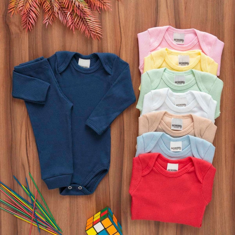 Kit 6 Peças Bebê Pagão Canelado Longo 100% Algodão 3 Body 3 Calças novidade
