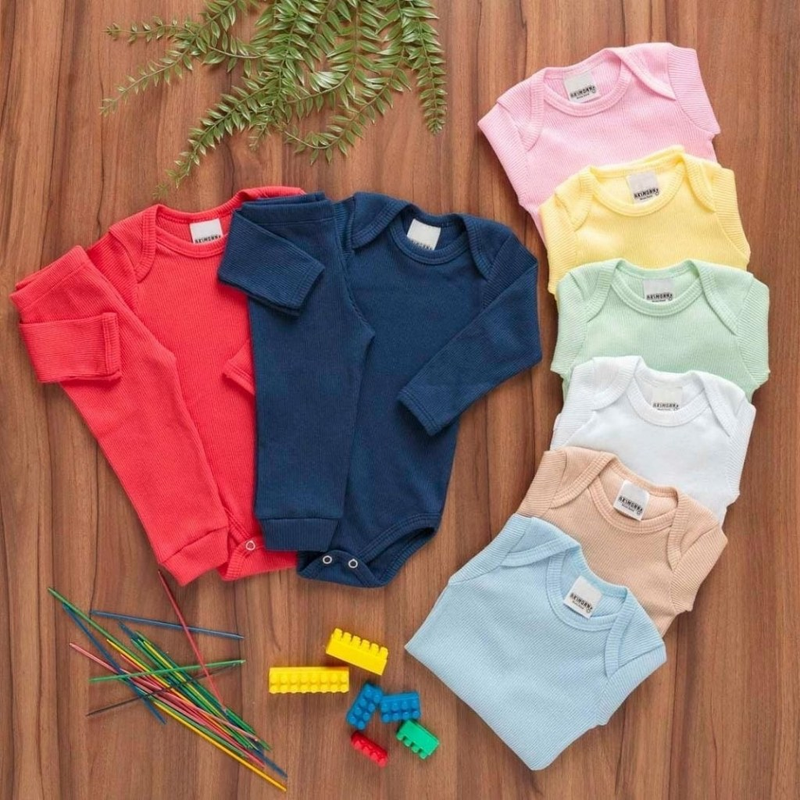 Kit 6 Peças Bebê Pagão Canelado Longo 100% Algodão 3 Body 3 Calças novidade
