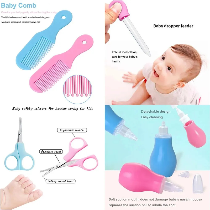 13 pçs Kit de higiene para bebê Kit cuidados recém nascidos Termômetro Cortador de unha Pente Tesoura Kit bebê higiene