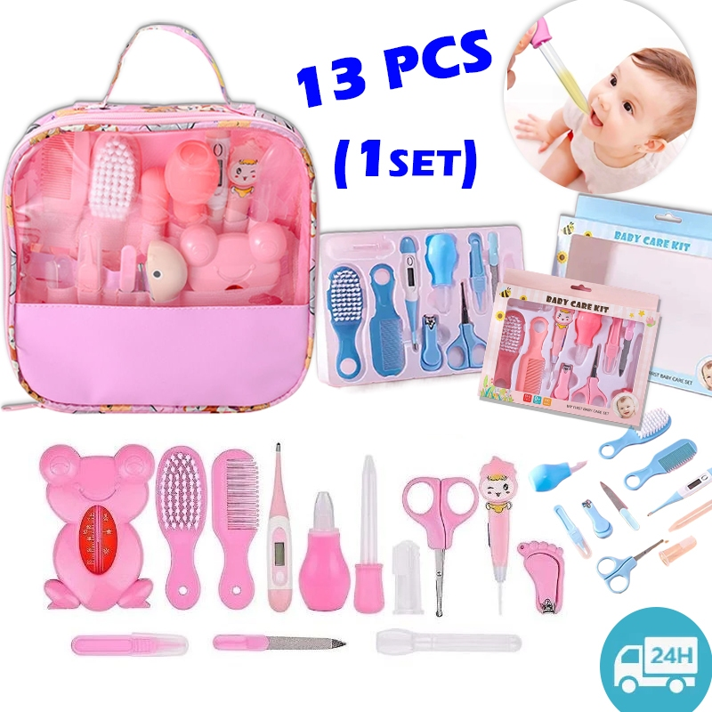 13 pçs Kit de higiene para bebê Kit cuidados recém nascidos Termômetro Cortador de unha Pente Tesoura Kit bebê higiene
