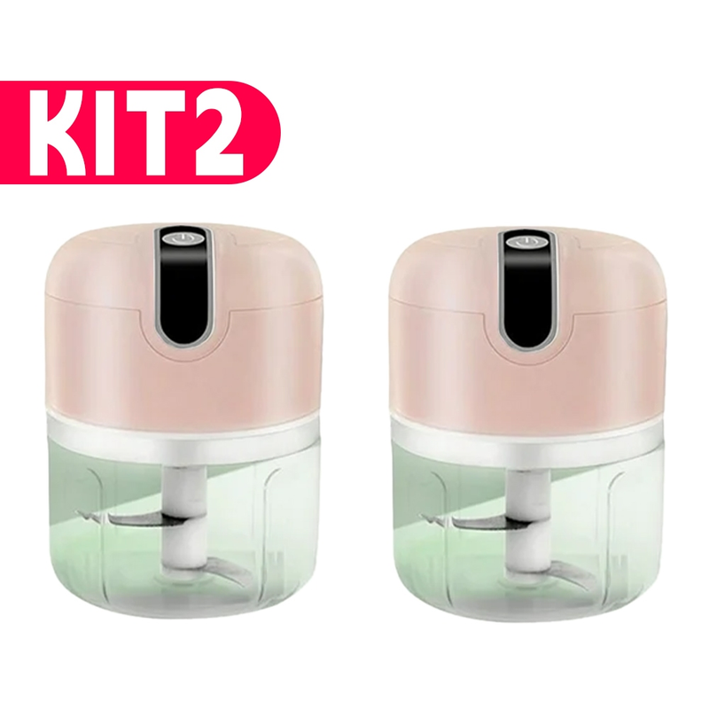 KIT 2 Mini Processador Elétrico e Moedor USB Recarregável 250ml com 3 Lâminas