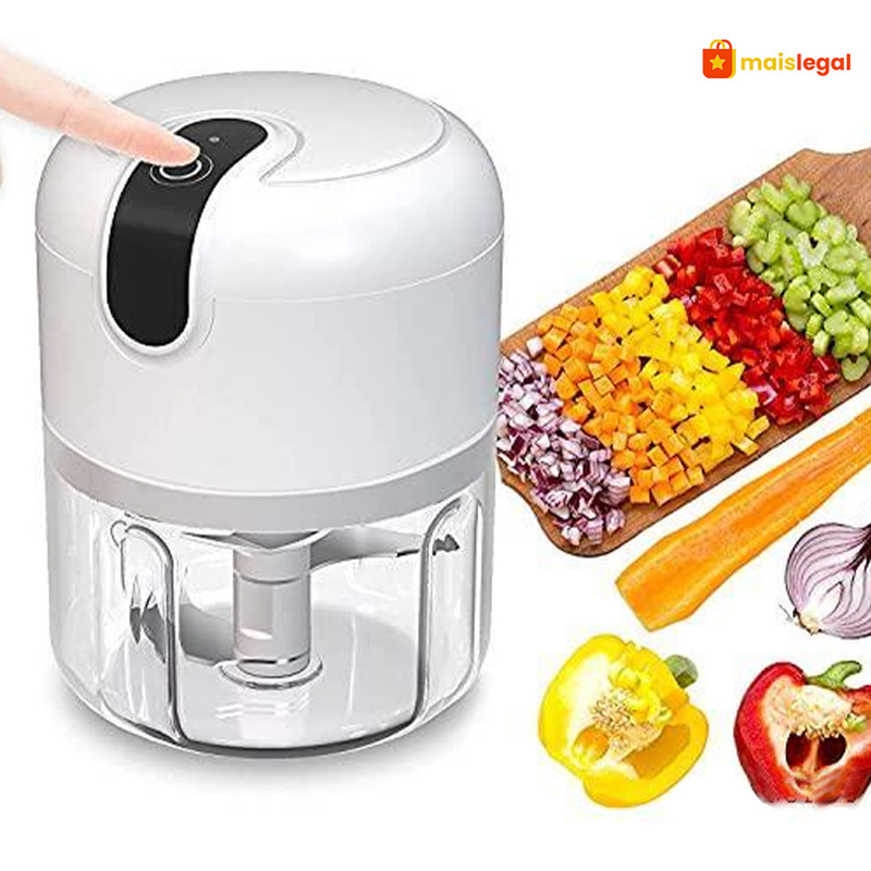 KIT 2 Mini Processador Elétrico E Moedor USB Recarregável 250ml Com 3 Lâminas Para Vegetais Carne Frutas