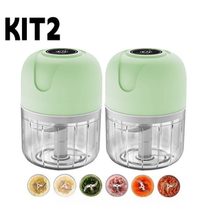 KIT 2 Mini Processador Elétrico e Moedor USB Recarregável 250ml com 3 Lâminas